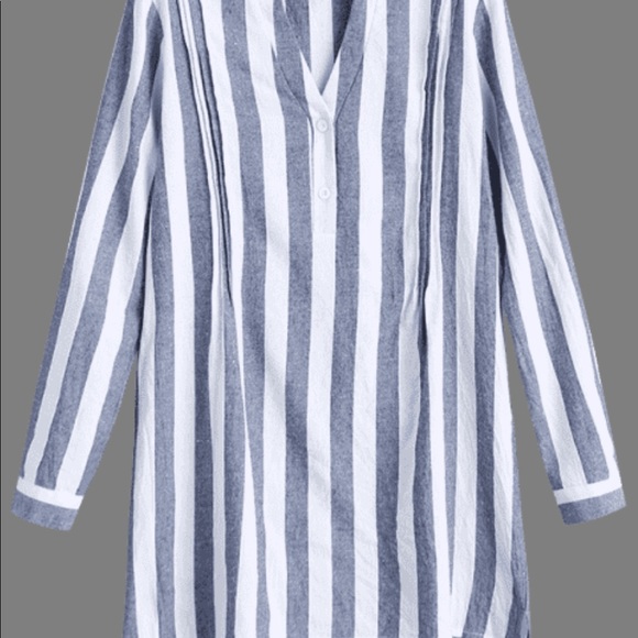 V Neck Striped Slit High Low Dress - Picture 3 of 5